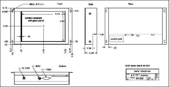 Industrial TFT Color LCD Display Monitor 6.4" Open Frame drawing